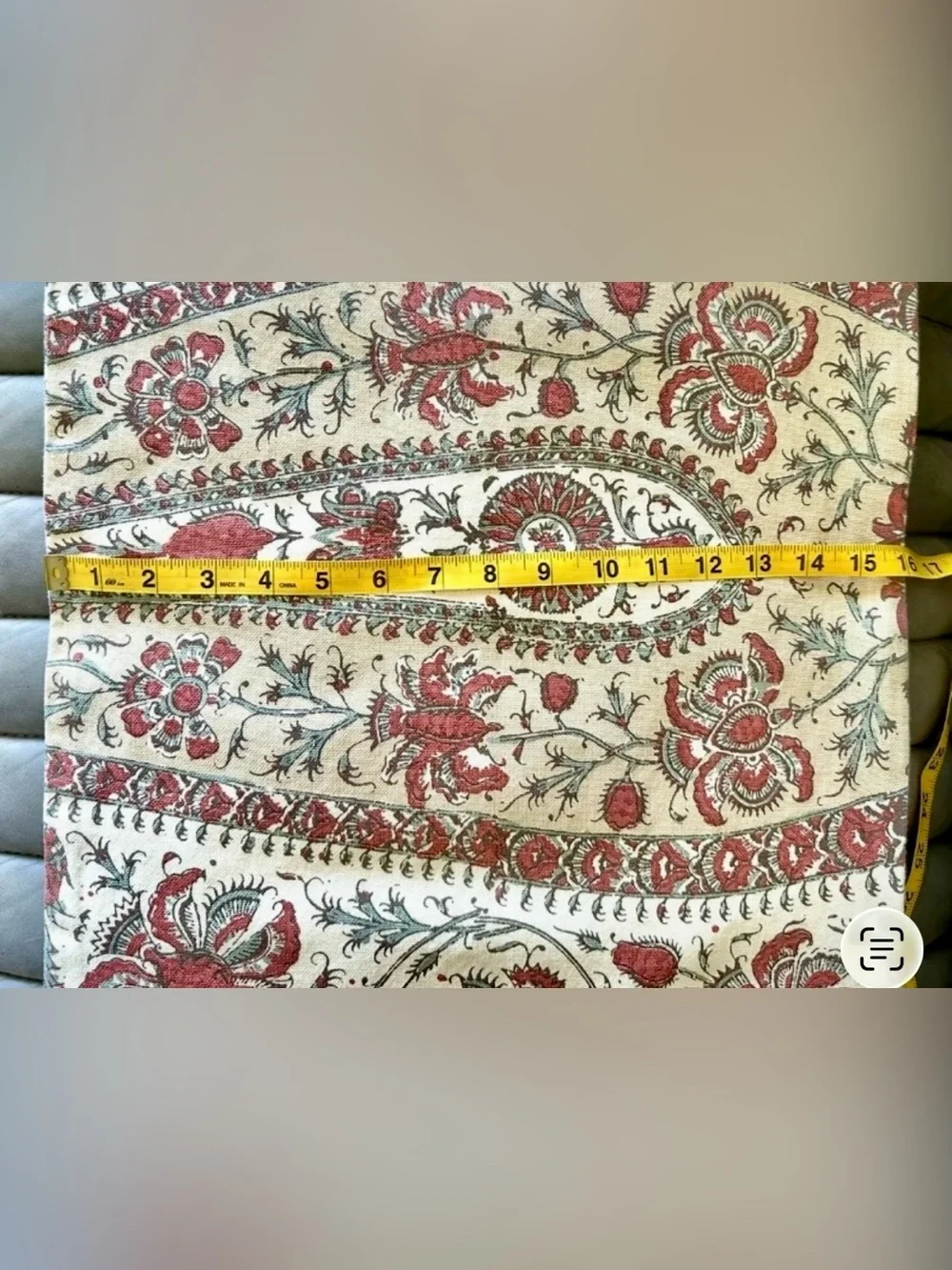 Pottery Barn Cotton Pillow Sham Red & Cream Floral Paisley Tribal Print 25 x 16